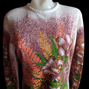 Vintage Women's Medium Top 1970's JC PENNEY Floral Print Single Stitch Knit Boho